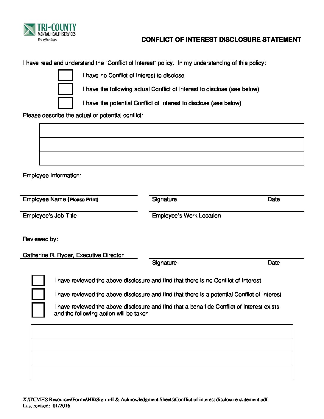Conflict Of Interest Disclosure FORM Human Resources